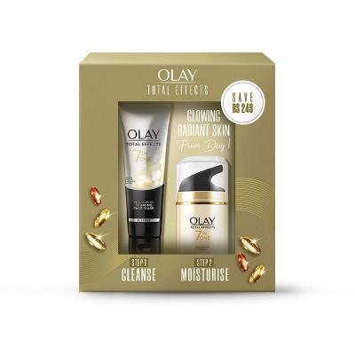 Olay Total Effect Day Cream (Spf 15), 50g & Cleanser Pack For Anti Ageing, 100g Congratulation Gift Pack