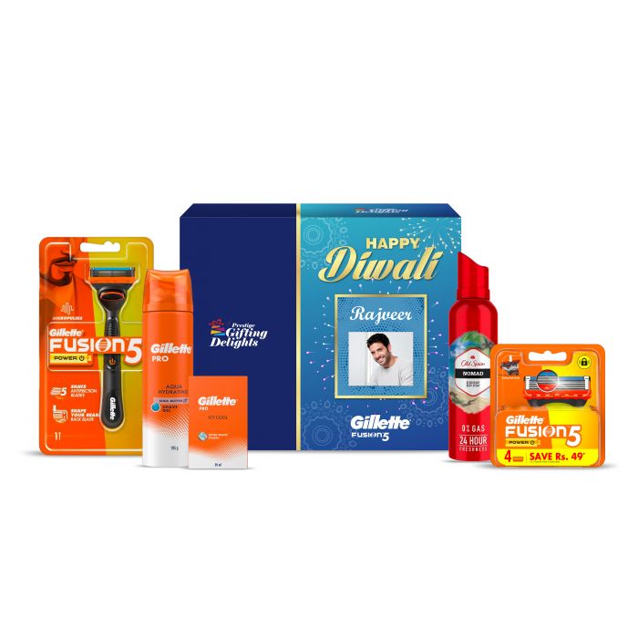 Gillette Fusion Power Razor Complete Shaving Diwali Gift Pack For Men With 4 Cartridge